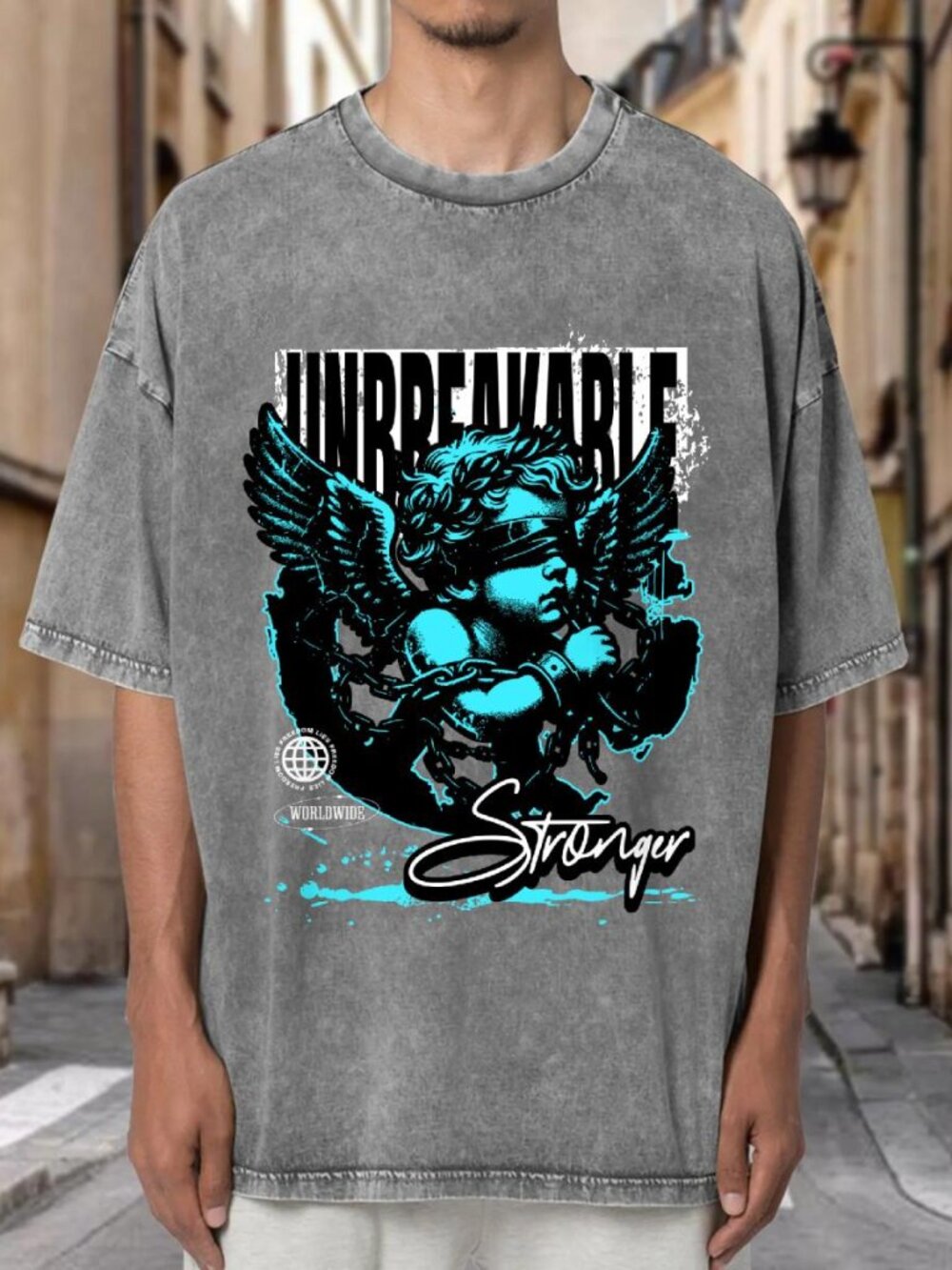 Unbreakable Stronger Cherub Angel Chains Streetwear T-shirt RRQDK2KS8502